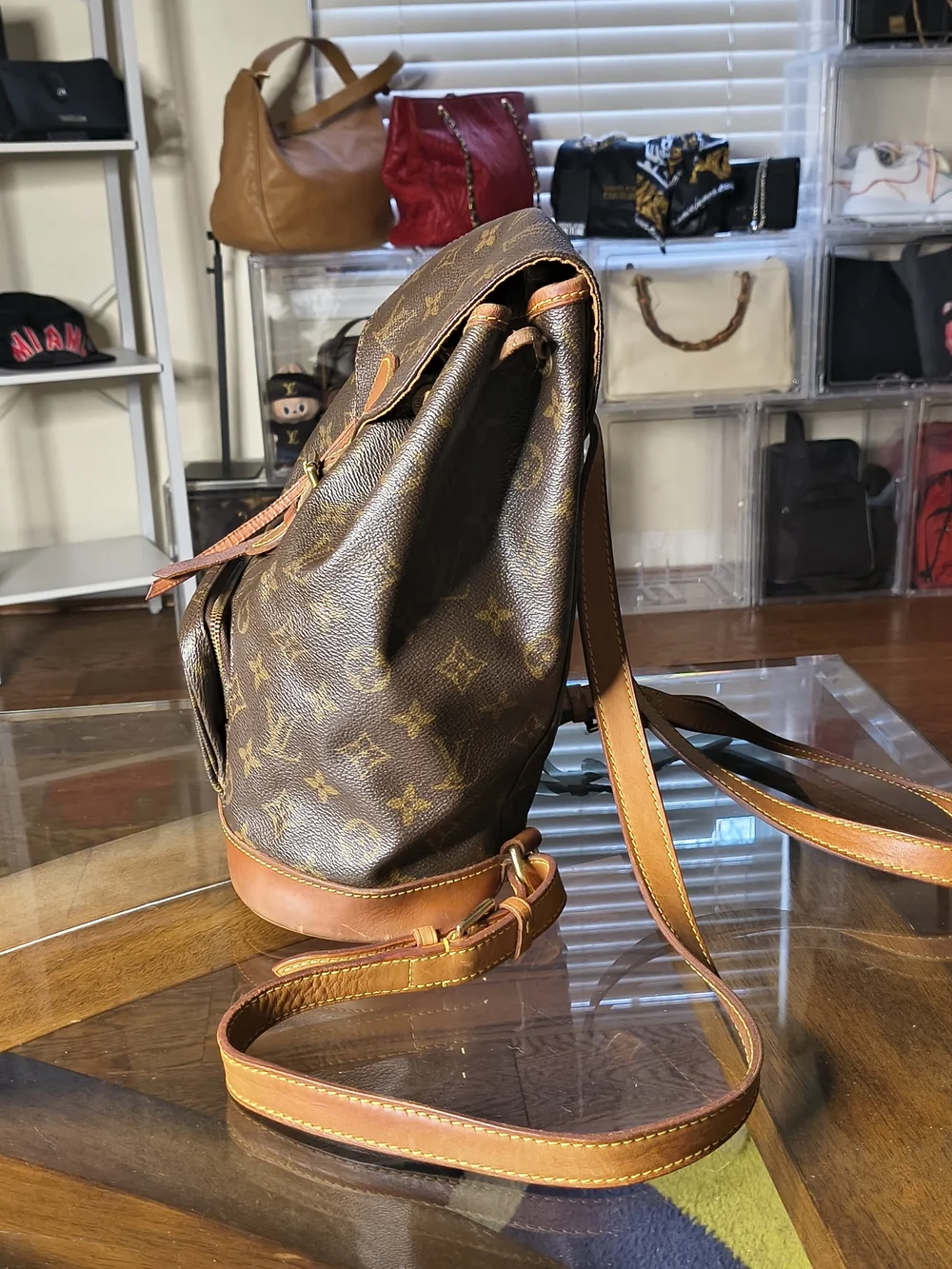 Louis Vuitton Monogram Montsouris MM Backpack Brown Canvas Leather Made in Franc